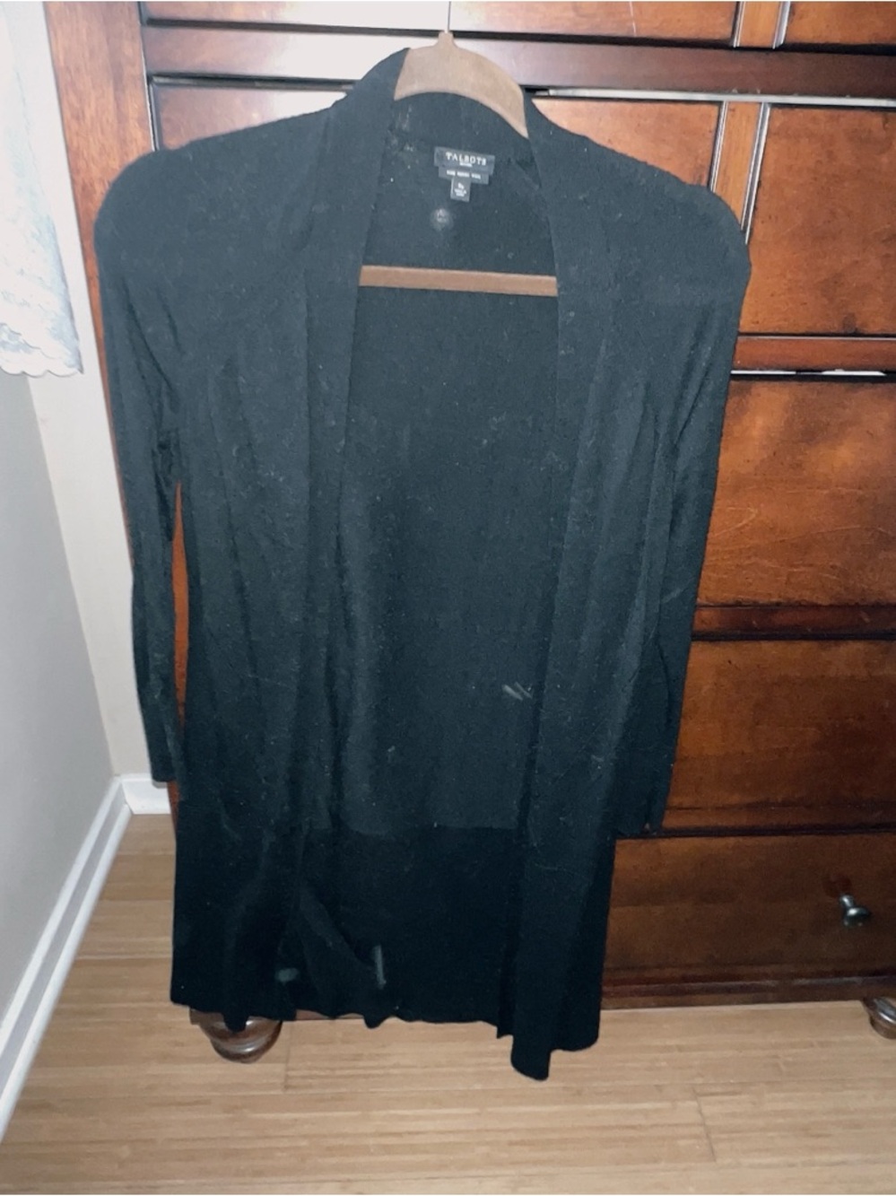 Talbots pure Marino wool black small petite long duster